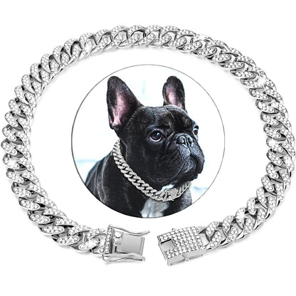 Pet Dog Collar Cat Cuban Chain Diamond Walking Metal Chain Collar