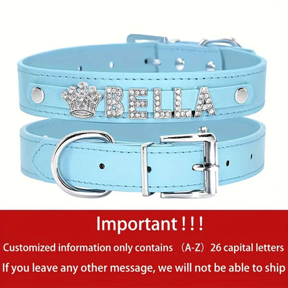Personalized Dog Name Collar Faux Leather Puppy Cat ID Collars