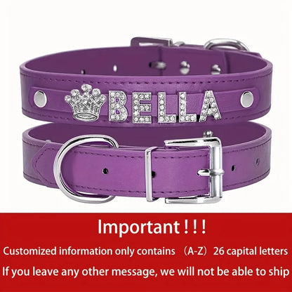Personalized Dog Name Collar Faux Leather Puppy Cat ID Collars