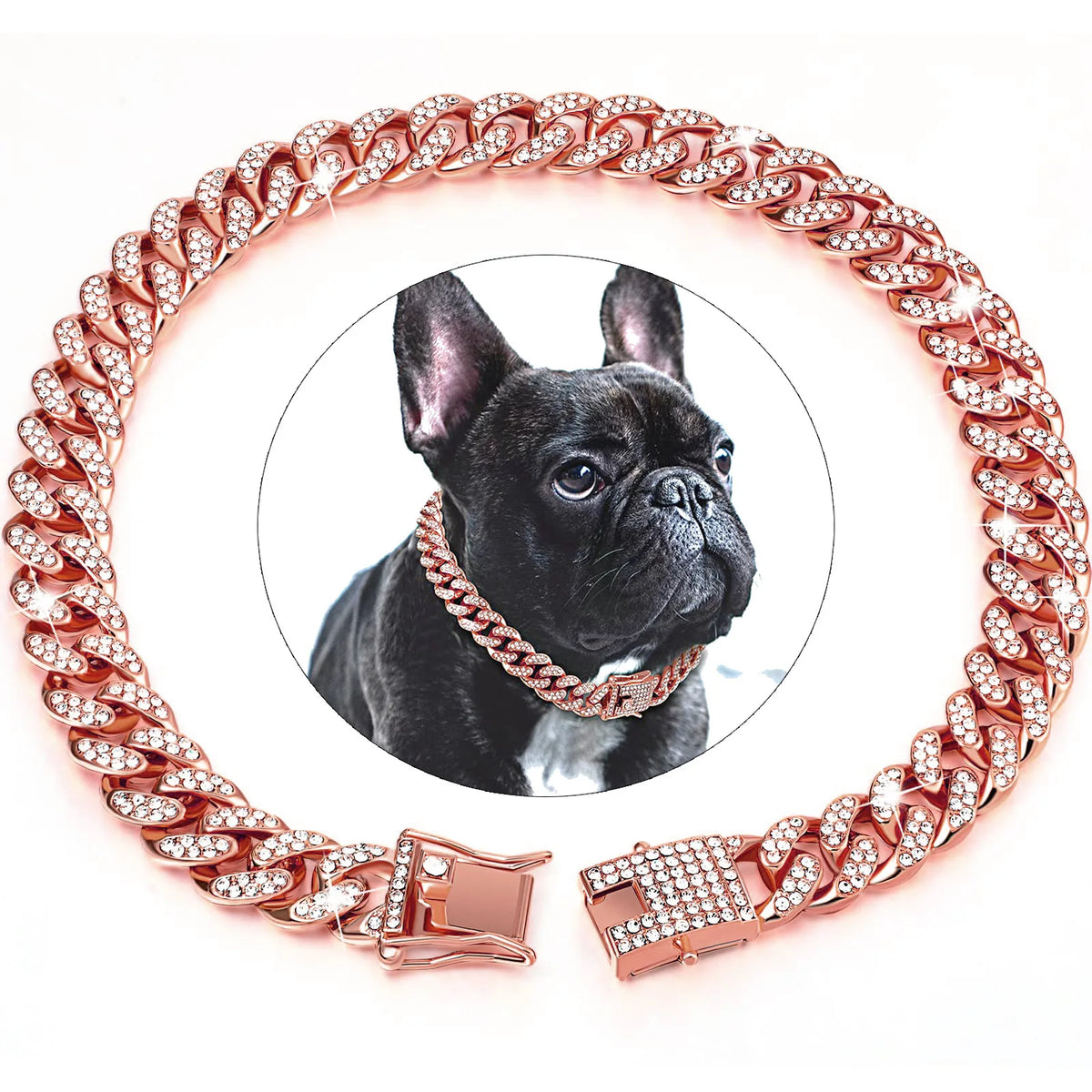 Pet Dog Collar Cat Cuban Chain Diamond Walking Metal Chain Collar