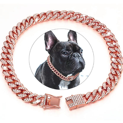 Pet Dog Collar Cat Cuban Chain Diamond Walking Metal Chain Collar