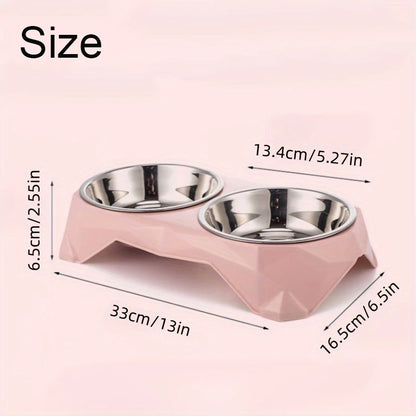 Stainless Steel Pet Double Bowl Upgraded Diamon Pattern