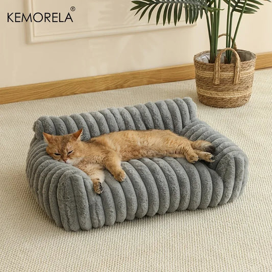 KEMORELA 1PC Striped Cat Sofa Bed Soft Polyester Pet Bed