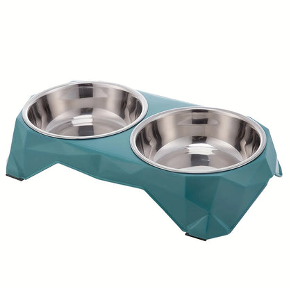 Stainless Steel Pet Double Bowl Upgraded Diamon Pattern