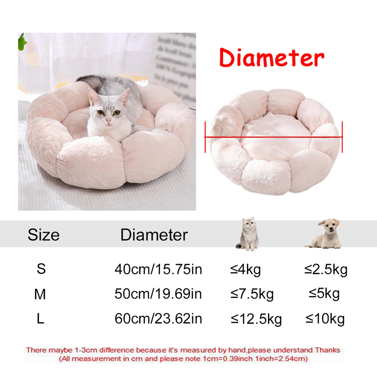 40-90cm 6 Sizes Round Pet Bed for Large Dog Bed Super Soft Cat Bed