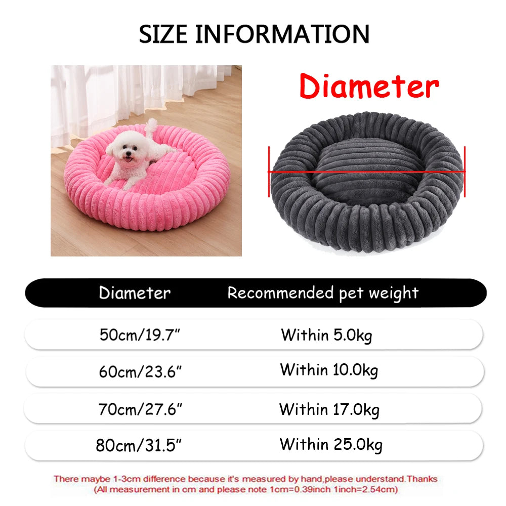 Comfortable Round Small Cat Bed Stripe Large Dog Sofa Kennel Elastic