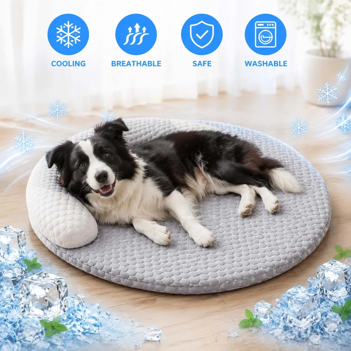Summer Ice Silk Cooling Dog Bed Oval Breathable Heat Dissipation