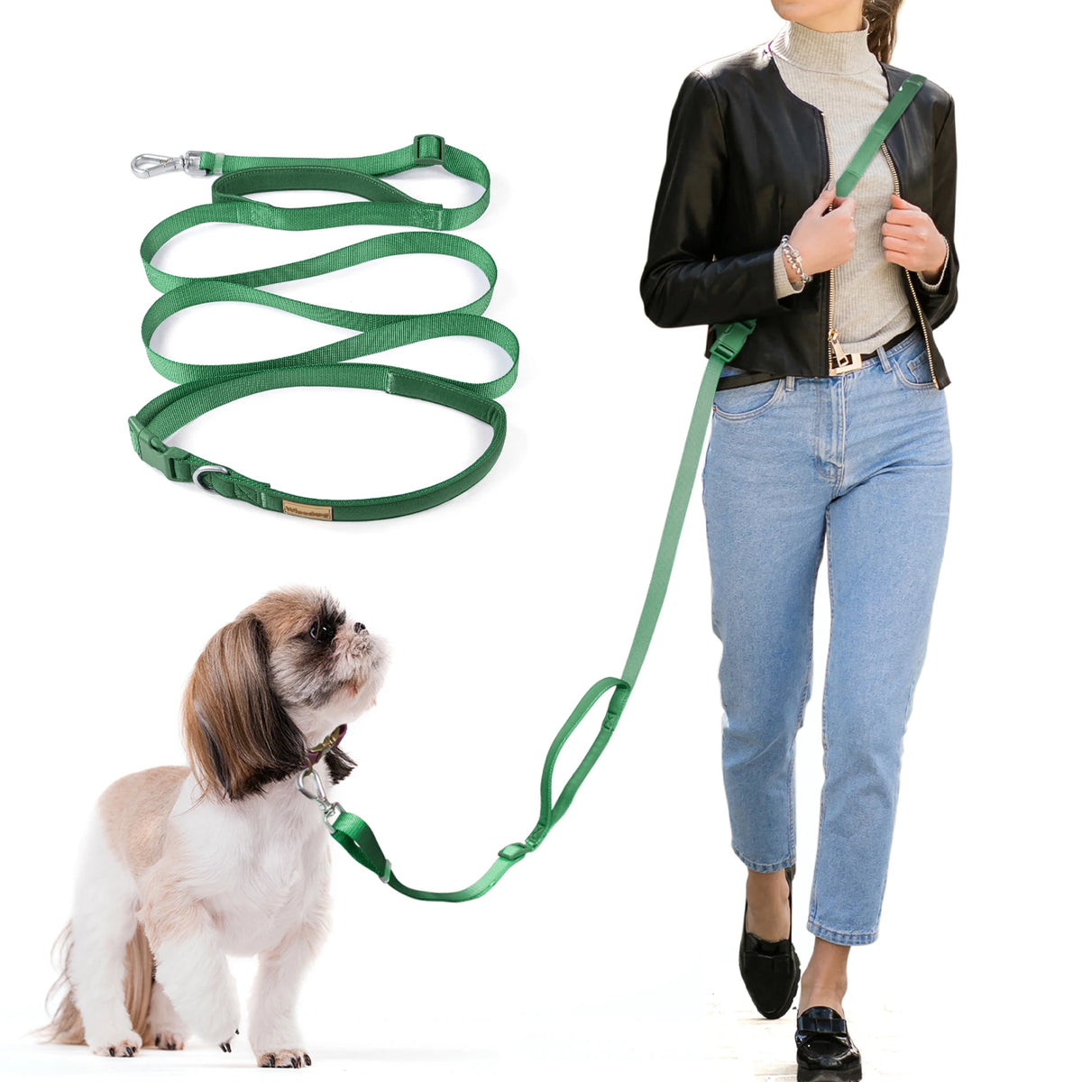 3M 5M Double Handle Hands Free Crossbody Dog Leash Adjustable