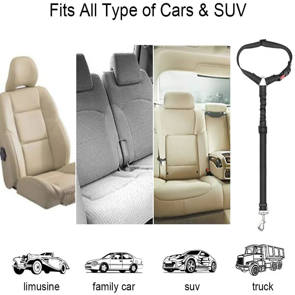 Dog Car Seat Belt Headrest Adjustable Elastic Bungee
