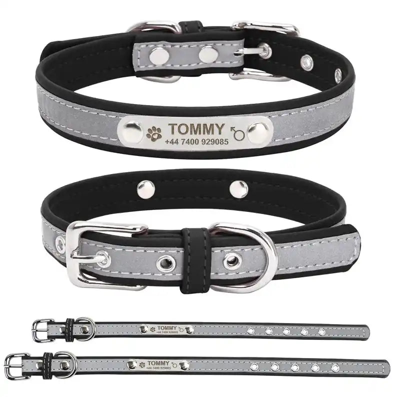 Dog Collar PU Leather Engraved - Customized with Name, Unique