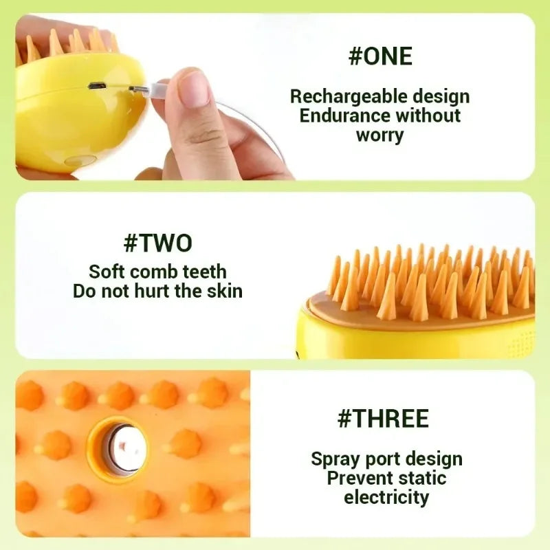3 in 1 Pet Steam Brush Cat Dog Steamy Spray Massage
