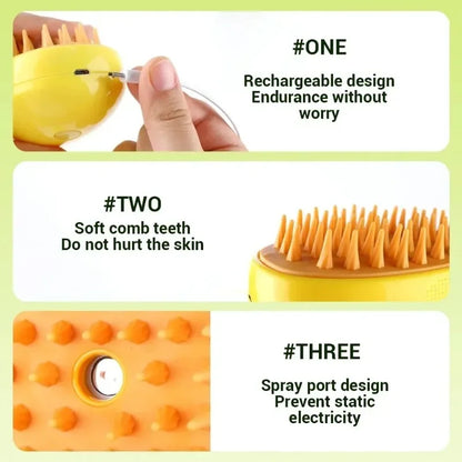 3 in 1 Pet Steam Brush Cat Dog Steamy Spray Massage