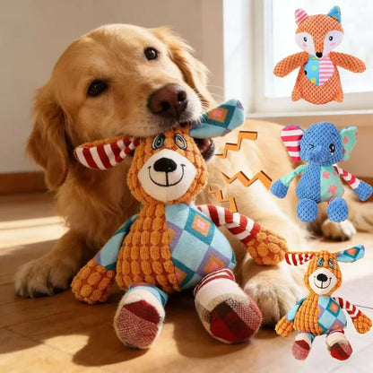 Spliced Animal Plush Pet Toy Bite Resistant Squeaky Interactive Chew Toy Dog Cat Teeth Cleaning Daily Pet Supply