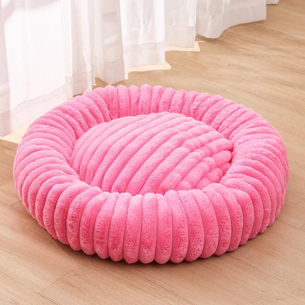 Comfortable Round Small Cat Bed Stripe Large Dog Sofa Kennel Elastic