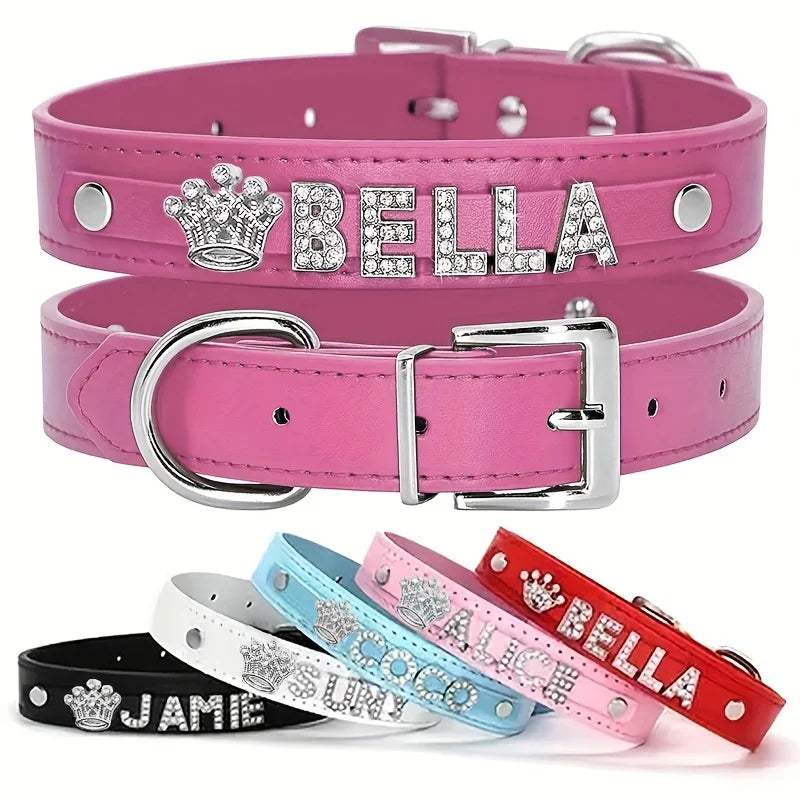 Personalized Dog Name Collar Faux Leather Puppy Cat ID Collars