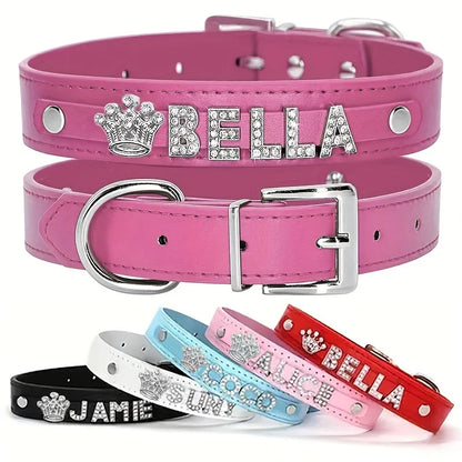 Personalized Dog Name Collar Faux Leather Puppy Cat ID Collars