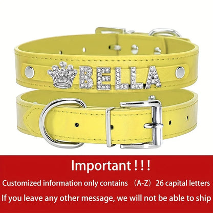 Personalized Dog Name Collar Faux Leather Puppy Cat ID Collars