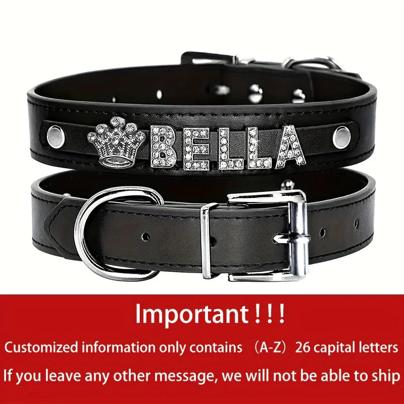 Personalized Dog Name Collar Faux Leather Puppy Cat ID Collars