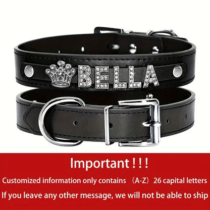 Personalized Dog Name Collar Faux Leather Puppy Cat ID Collars