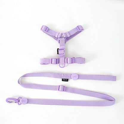 Adjustable Dog Harness Collar Leash Set Macarone Color