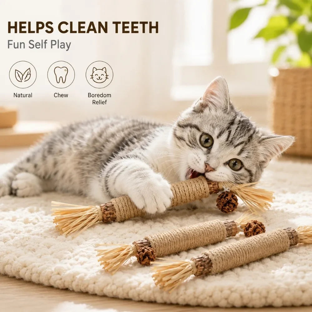 Pet Silvervine Chew Sticks with Raffia Grass Dog Teething Toy