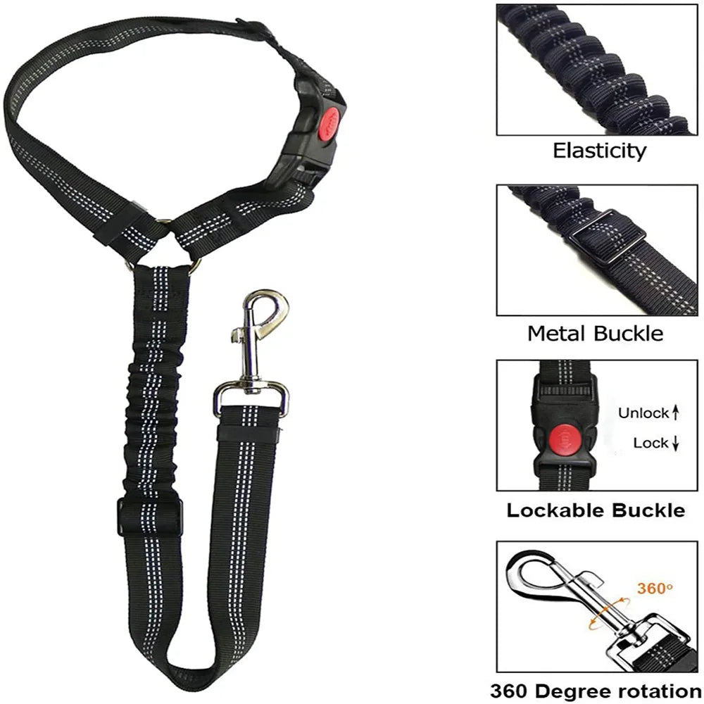 Dog Car Seat Belt Headrest Adjustable Elastic Bungee