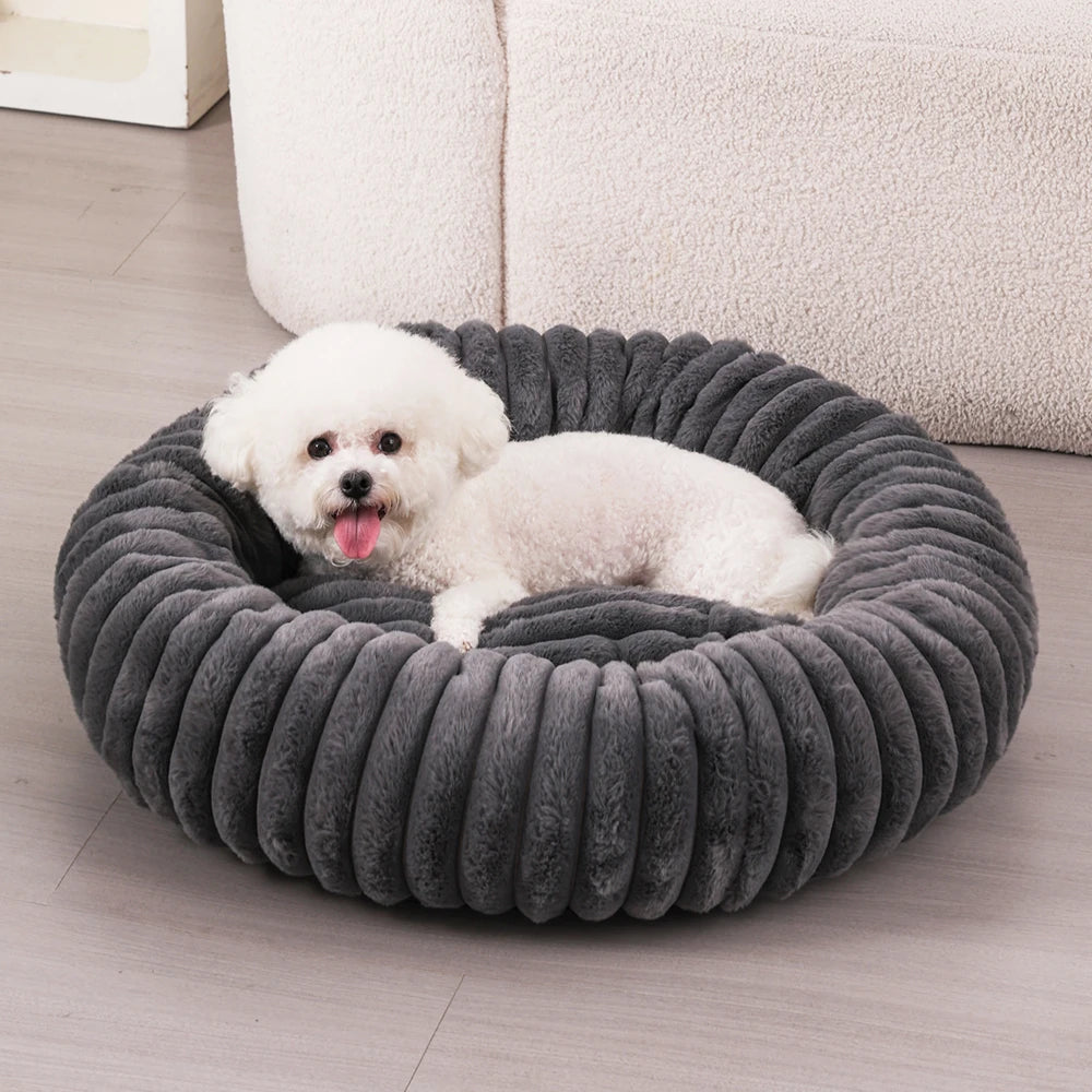 Comfortable Round Small Cat Bed Stripe Large Dog Sofa Kennel Elastic