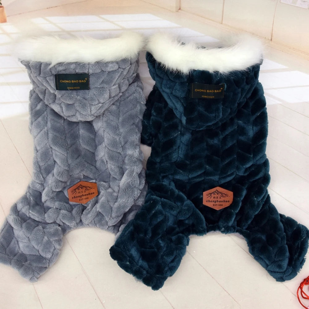 Winter Warm Thicken Dog Jumpsuits Pet Puppy With Hoodie Jacket Coat