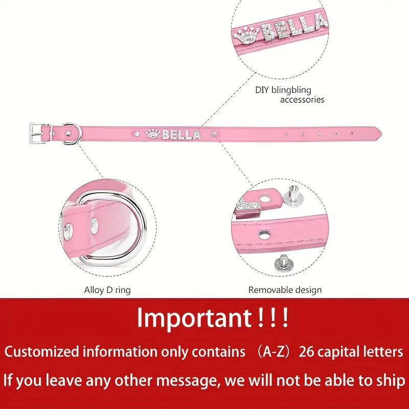 Personalized Dog Name Collar Faux Leather Puppy Cat ID Collars