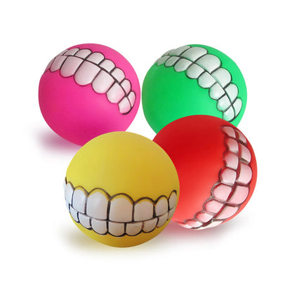 Rubber Dog Teeth Ball Toys Squeaky Cleaning Tooth
