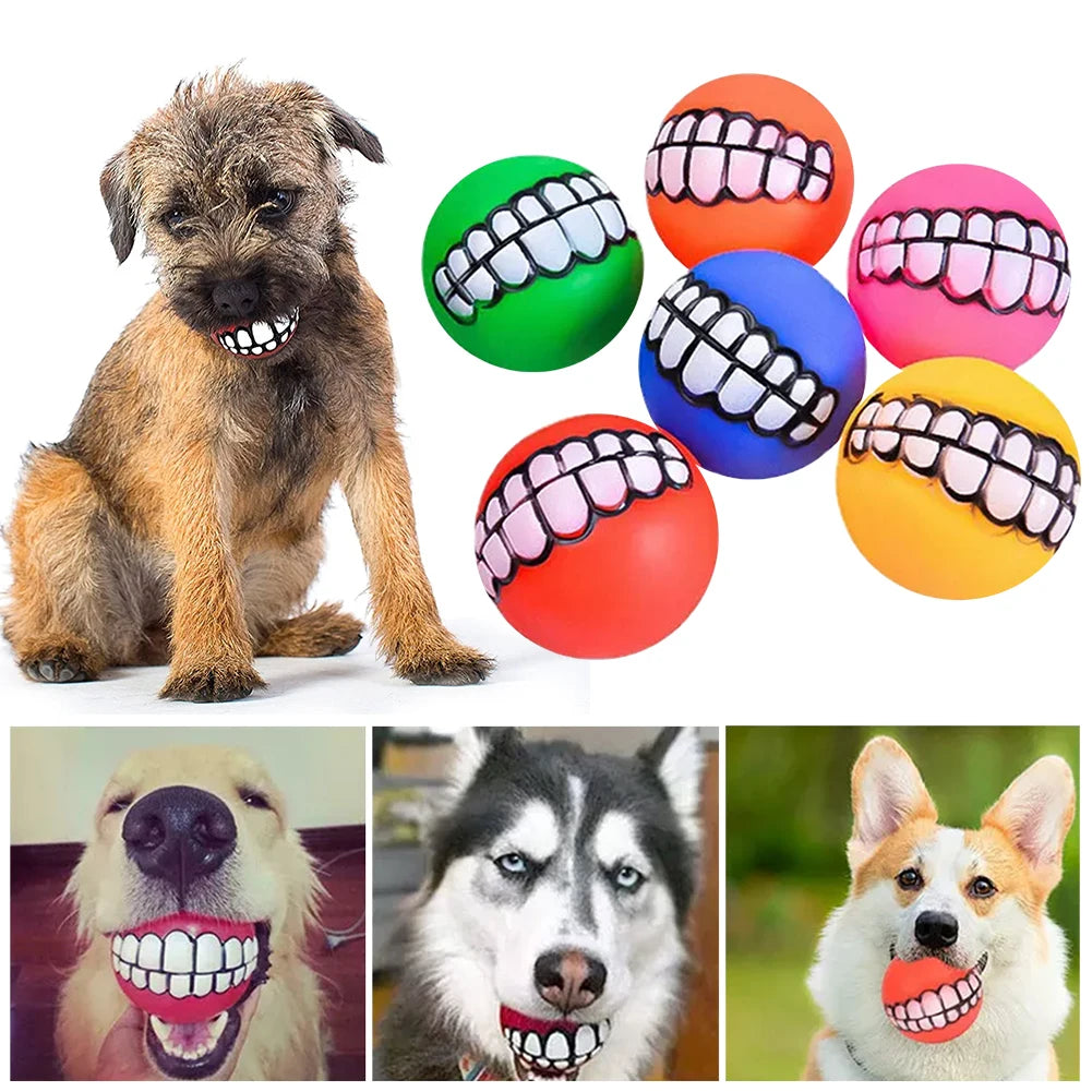 Rubber Dog Teeth Ball Toys Squeaky Cleaning Tooth