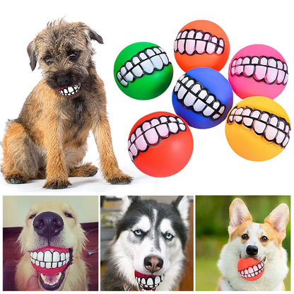 Rubber Dog Teeth Ball Toys Squeaky Cleaning Tooth