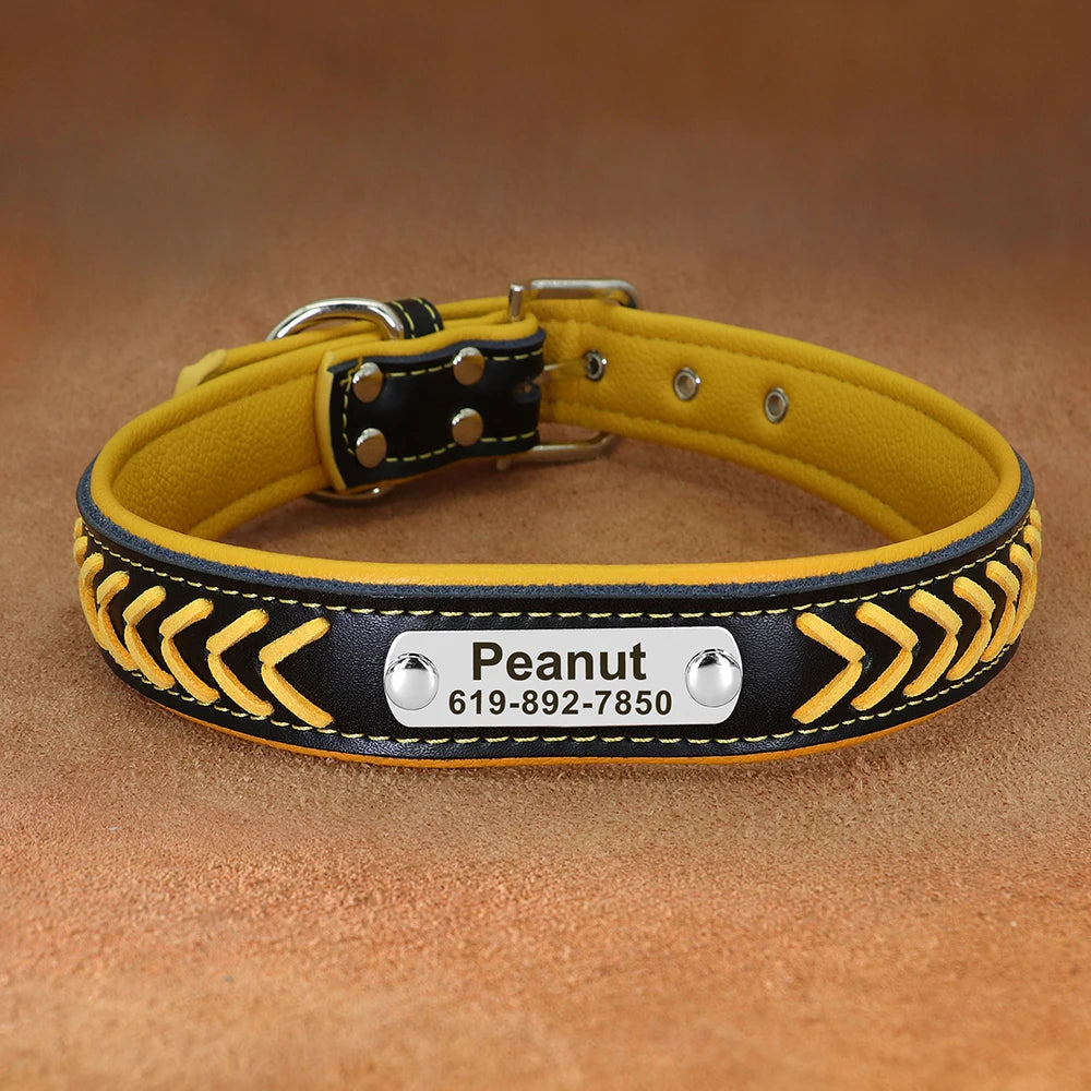Personalized PU Leather Dog Collar Padded Puppy Pet Necklace