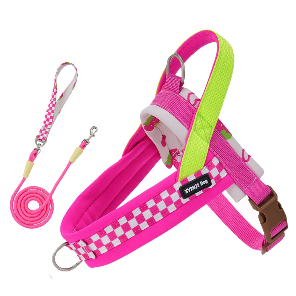 Dog Harness and Leash Set,Saddle Style Plaid