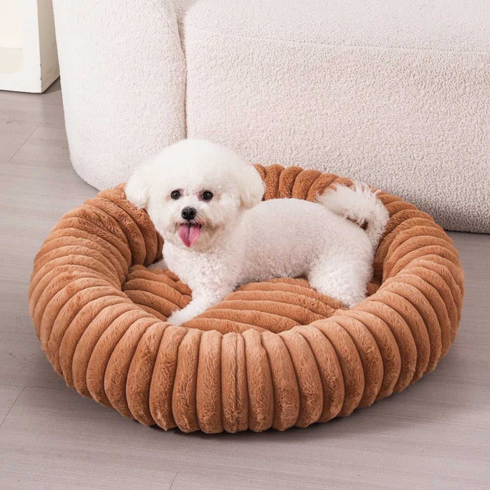 Comfortable Round Small Cat Bed Stripe Large Dog Sofa Kennel Elastic