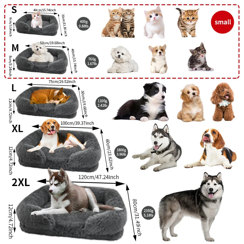 Plush Square Large Dog Bed for All Seasons, Comfortable and Soft Cat Sofa
