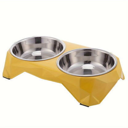 Stainless Steel Pet Double Bowl Upgraded Diamon Pattern
