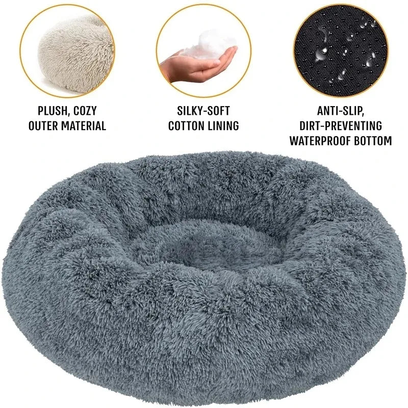 Round Dog Bed Winter Warm Cat Bed Plush Basket for Dog