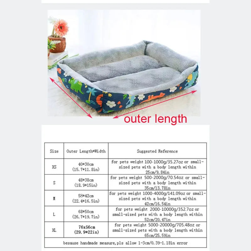 Four Season Universal Pet Bed Cute Dinosaur Print Washable