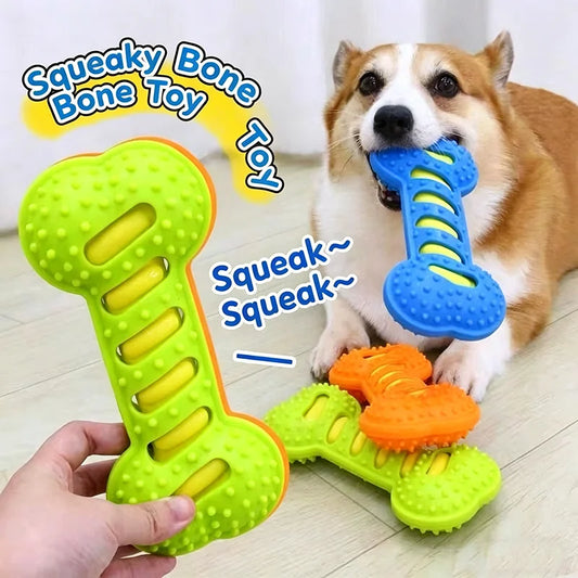 Pet Dog Squeaky Chew Toys Durable Rubber Bone Interactive