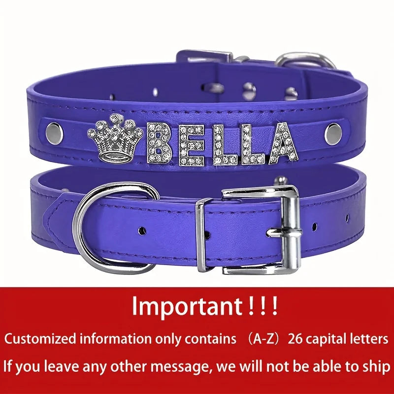 Personalized Dog Name Collar Faux Leather Puppy Cat ID Collars