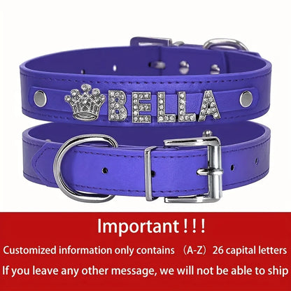 Personalized Dog Name Collar Faux Leather Puppy Cat ID Collars