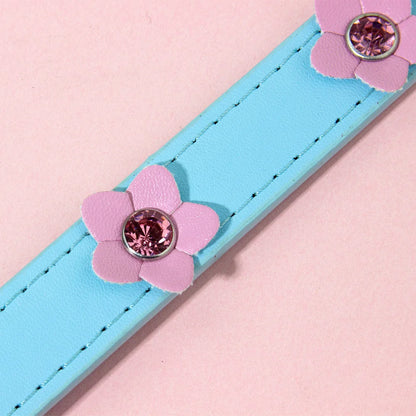 Cute Flowers Solid PU Leather Dog Cat Collar Adjustable