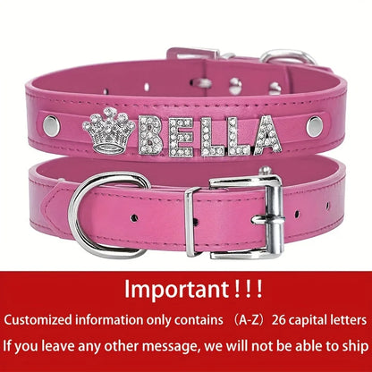 Personalized Dog Name Collar Faux Leather Puppy Cat ID Collars