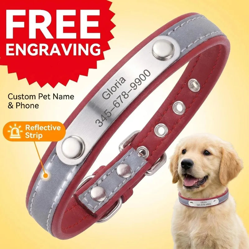 Engrave Reflective Dog Collar Custom Pet Collars Cat ID Tag