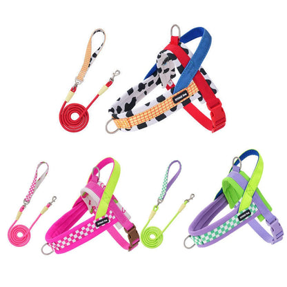 Dog Harness and Leash Set,Saddle Style Plaid