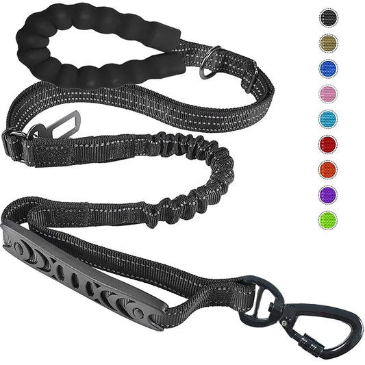 Heavy-Duty Bungee Dog Leash 4-in-1 Multifunctional Training Leash with Car Seat Belt