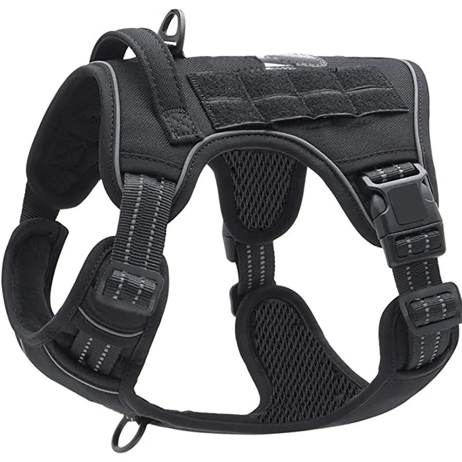 Large Dog Harness Collar Leash Molle Pouches Pet German Shepherd