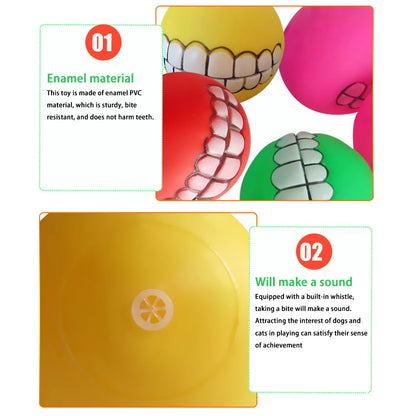 Rubber Dog Teeth Ball Toys Squeaky Cleaning Tooth