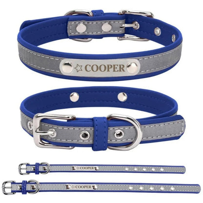 Dog Collar PU Leather Engraved - Customized with Name, Unique